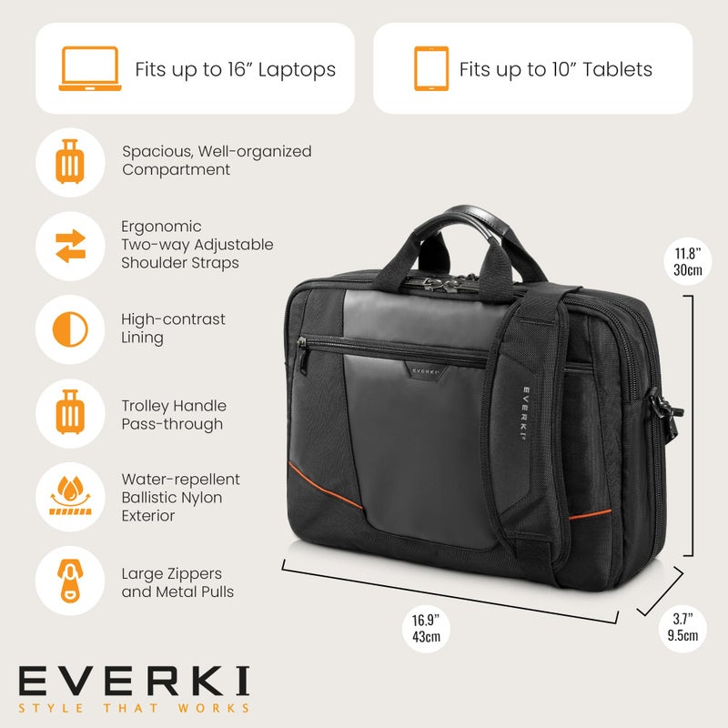 EVERKI Flight Business Laptop Briefcase Bag - Travel Checkpoint Friendly & Heavy Duty Laptop Briefcases for Men, Business Travel Bag with Lap top Compartment up to 16", 15L Capacity (EKB419), Black - Image 5